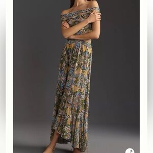 MISA Los Angeles Fiorella off-the-shoulder floral maxi dress women M event boho